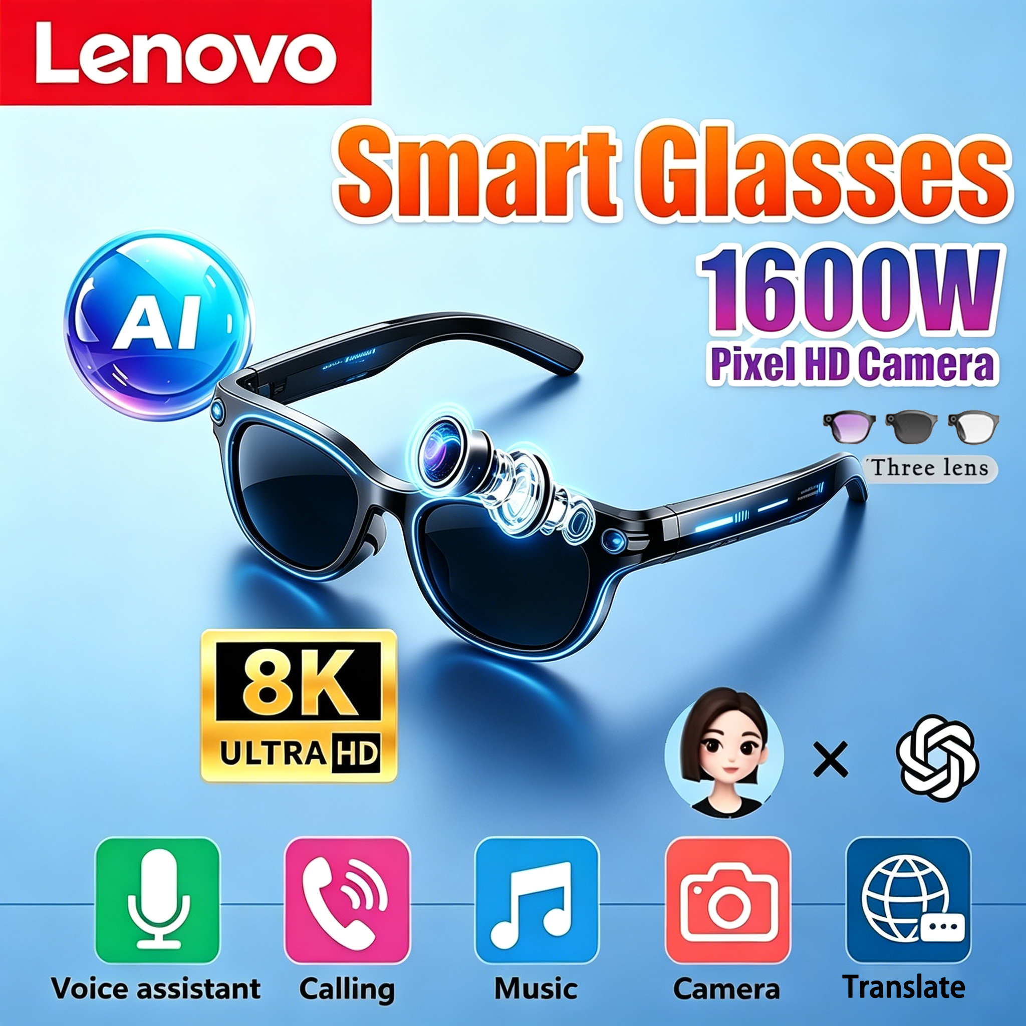 Lenovo 8K HD AI Akıllı Gözlük  - Audio Music To Video Ai incelemesi ve fiyatı