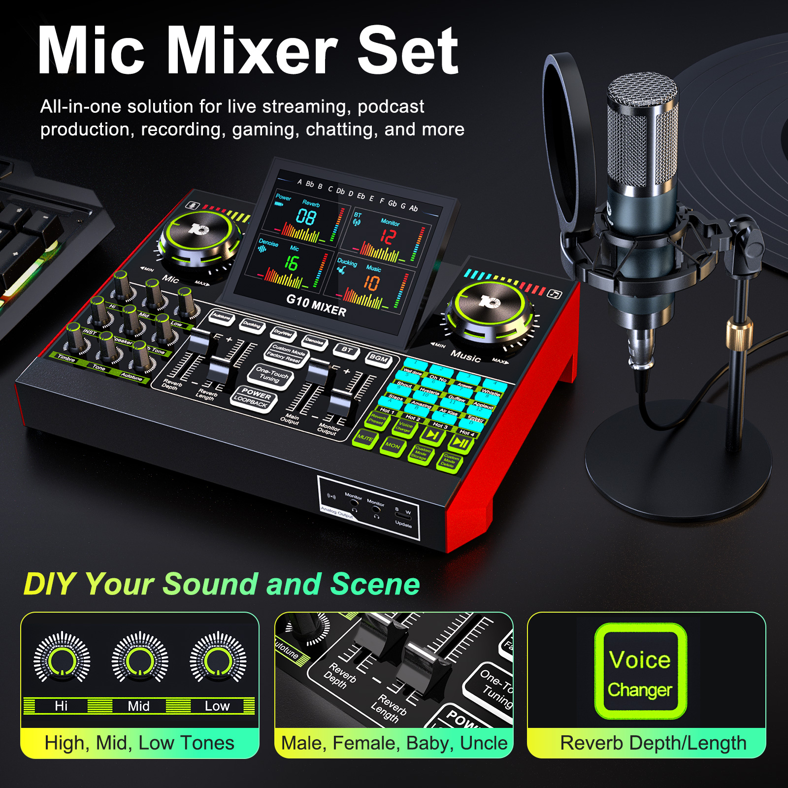 Tenlamp G10-P15B Podcast Mikro - Audio Music Mixer incelemesi ve fiyatı